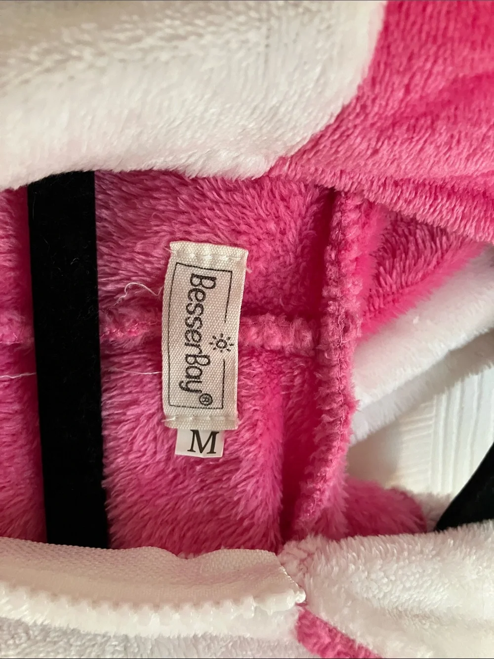 Kids Plush Hooded Bunny One-Piece Bodysuit in Pink with White Front